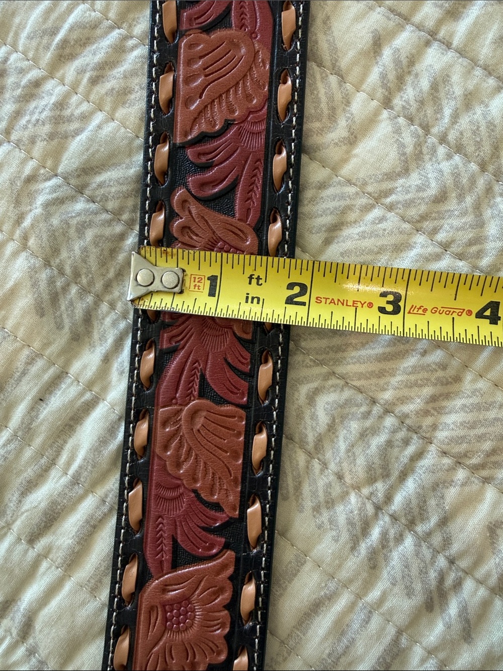 Roper Brown and Black Tooled Floral Leather Belt with Round Metal Buckle - Picture 5 of 9